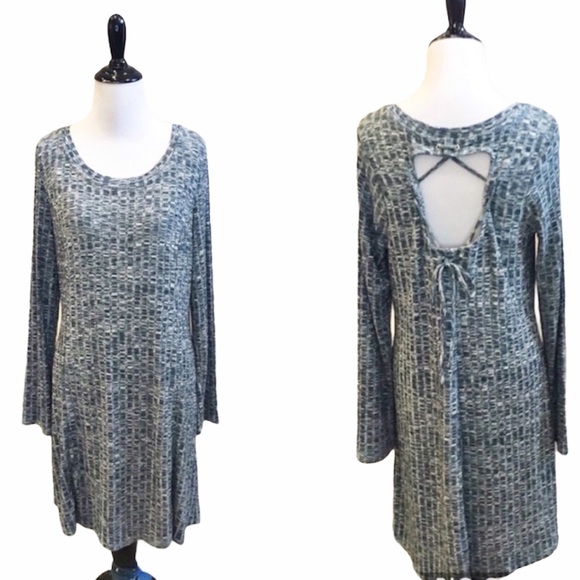 Skies are Blue teal green Lace up Knit Sweater Dress -Size Large - Picture 1 of 9